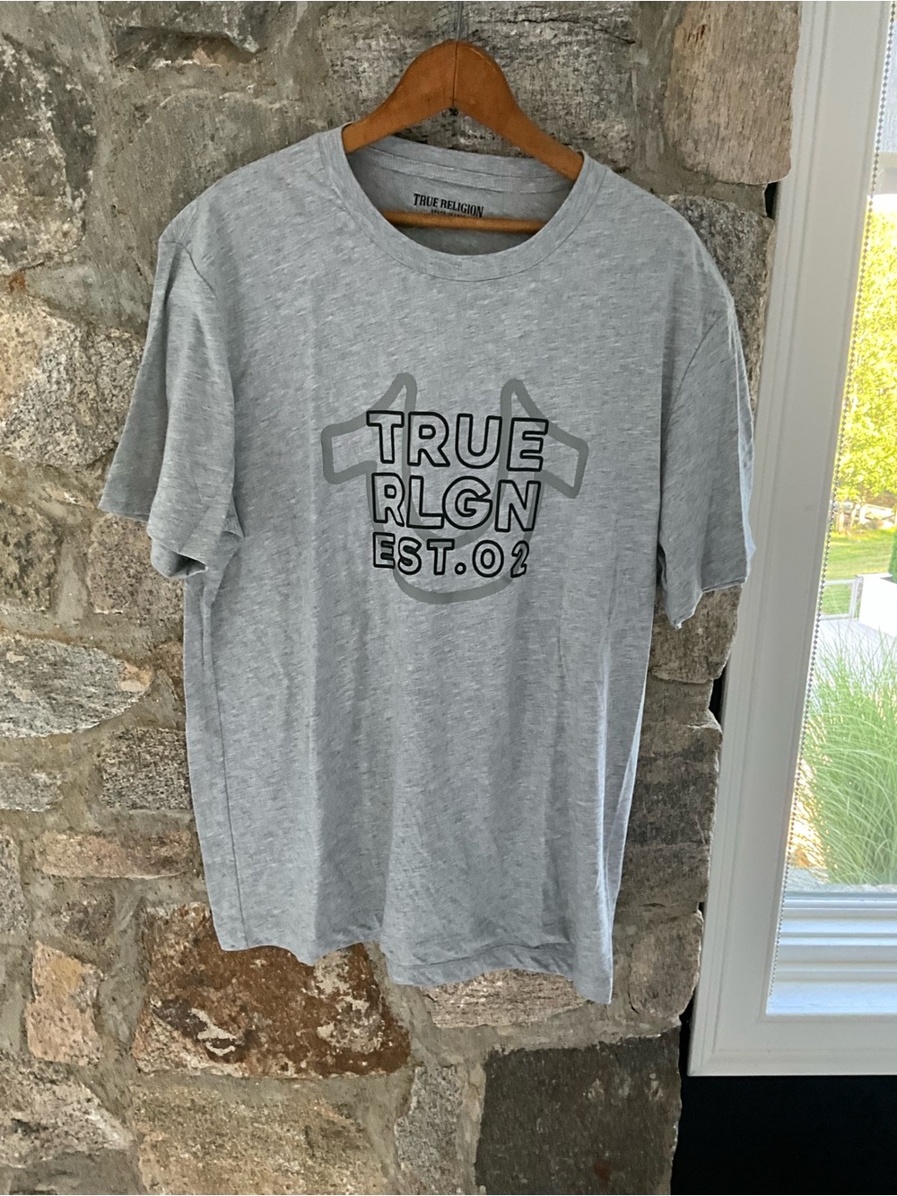 True Religion Light Gray Logo Short Sleeve Tee